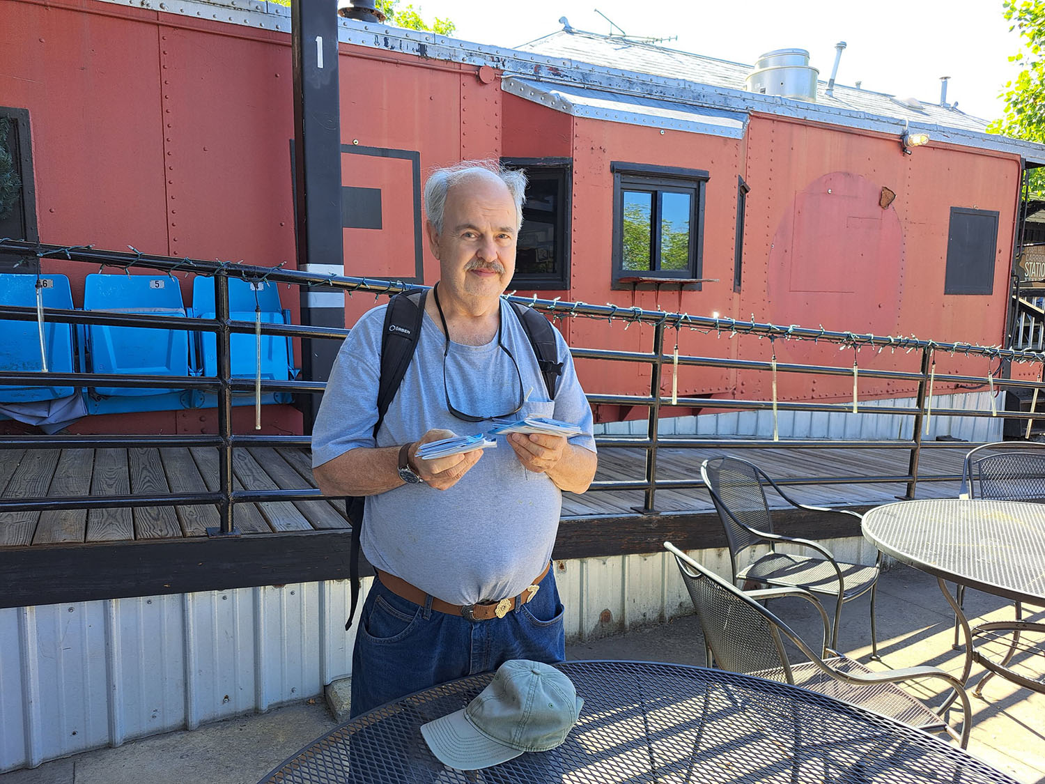 Gary distributes Gospel tracts